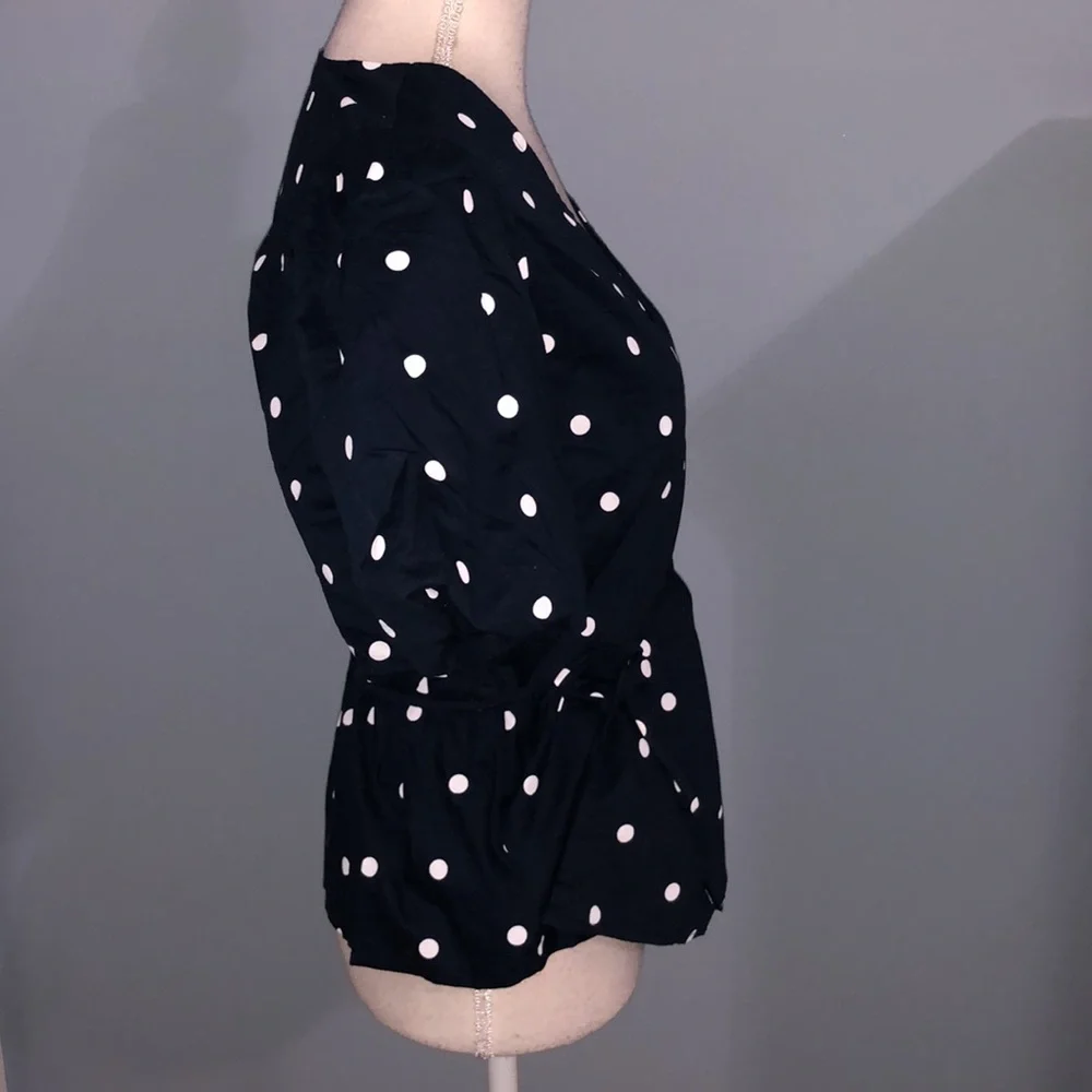 Old Navy Navy Blue Polka Dot Puff Sleeve Wrap Top